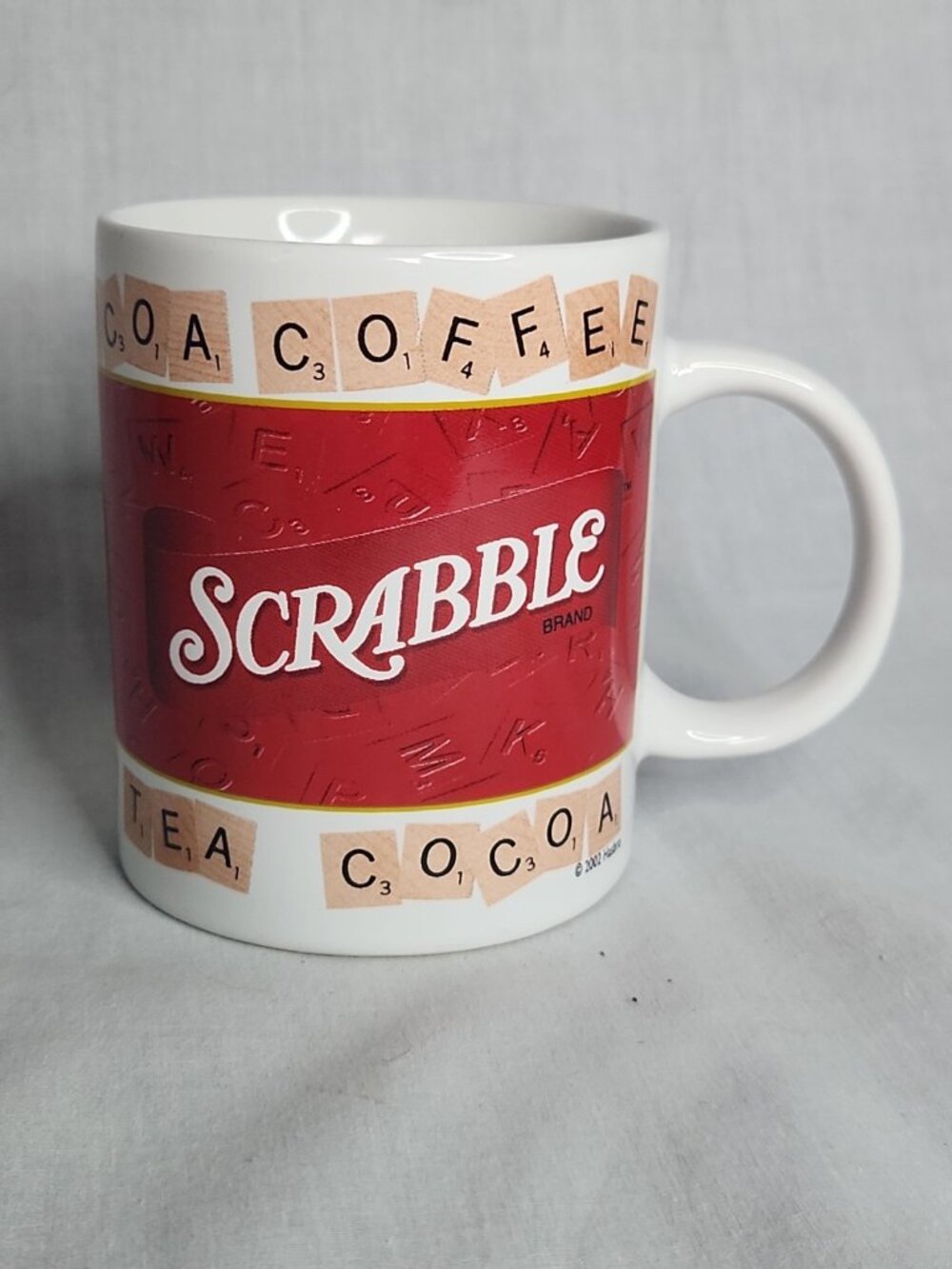 Scrabble Lovers Coffee Mug Cup 10oz Cocoa Tea Cup 2002 Hasbro Board Games